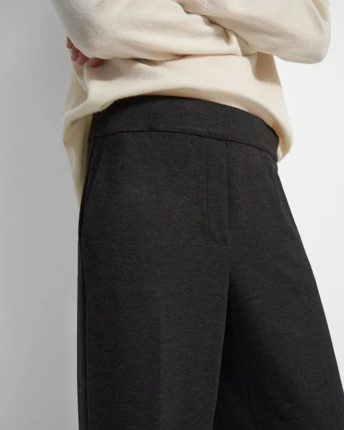 Pants Women Theory WideLeg Pant In DoubleKnit Jersey Charcoal Melangeoatmeal