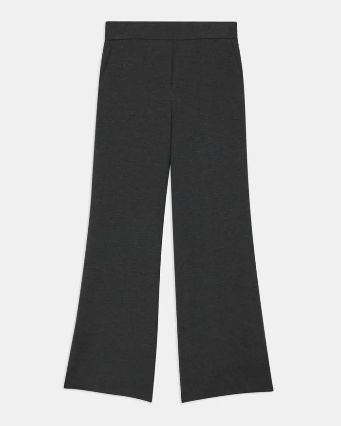 Pants Women Theory WideLeg Pant In DoubleKnit Jersey Charcoal Melangeoatmeal
