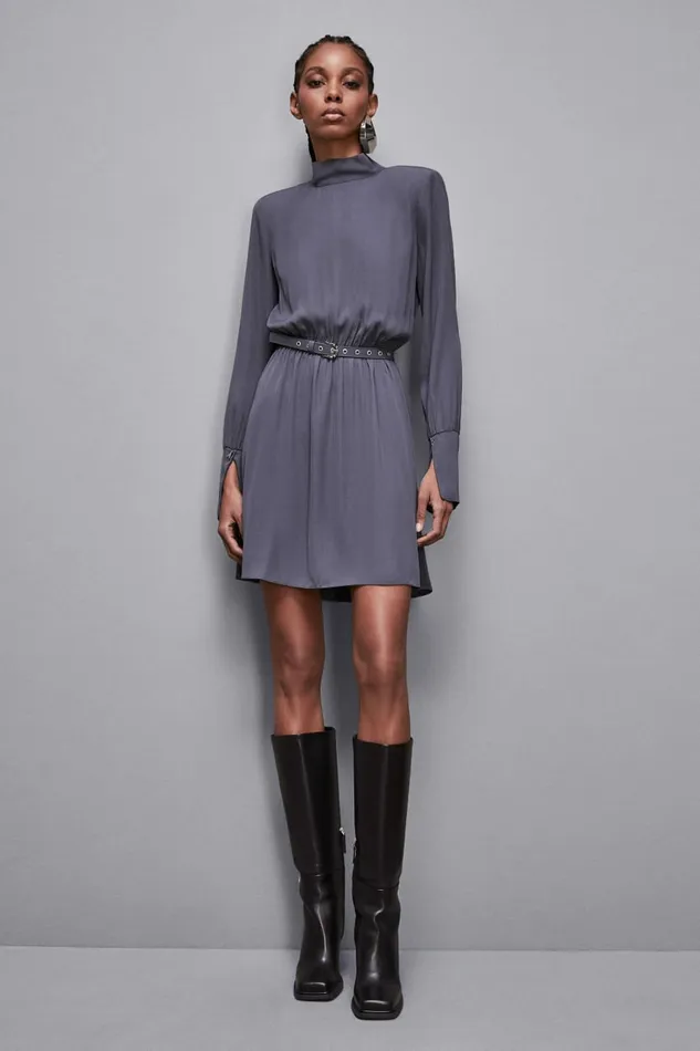 Patrizia Pepe Dresses Essential Twill Belted Dress Grey 8211 Women