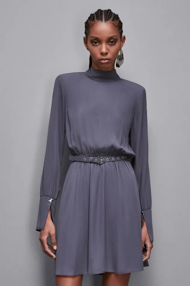 Patrizia Pepe Dresses Essential Twill Belted Dress Grey 8211 Women
