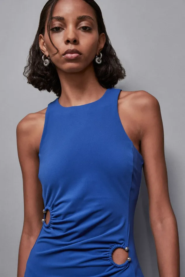 Patrizia Pepe Dresses Midi Dress With Piercing Details Blue 8211 Women