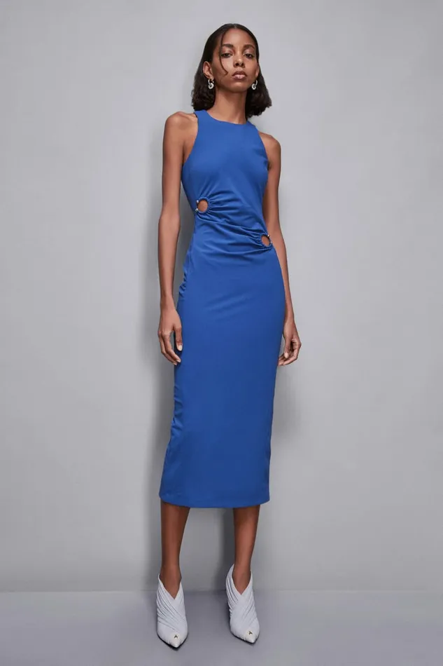 Patrizia Pepe Dresses Midi Dress With Piercing Details Blue 8211 Women