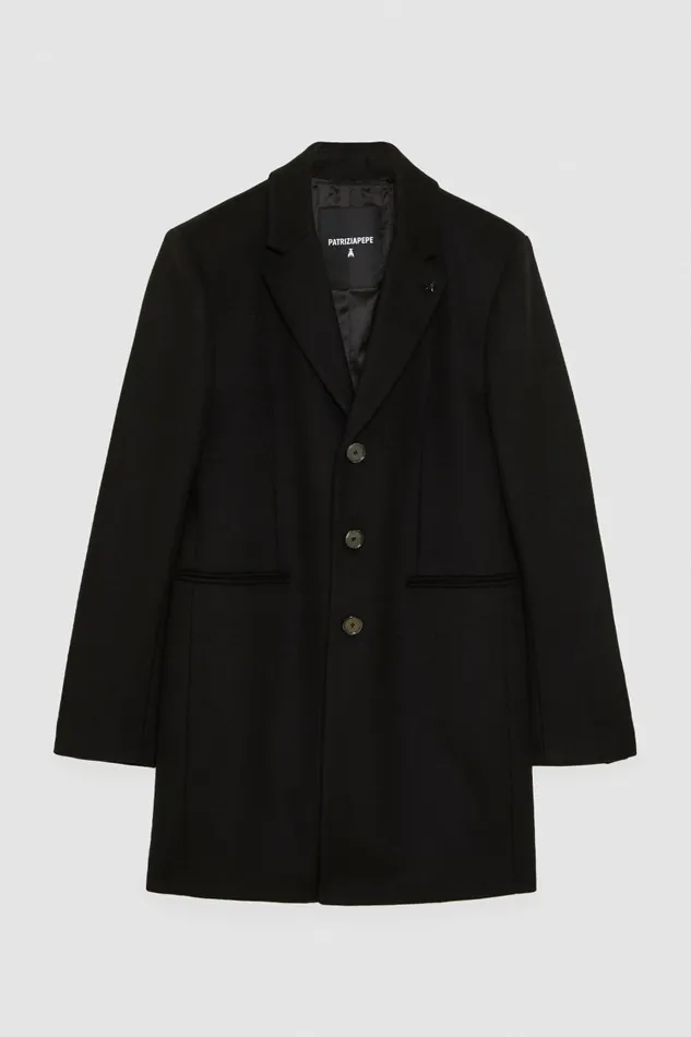 Patrizia Pepe Jackets Wool Blend Lined Coat Black 8211 Men