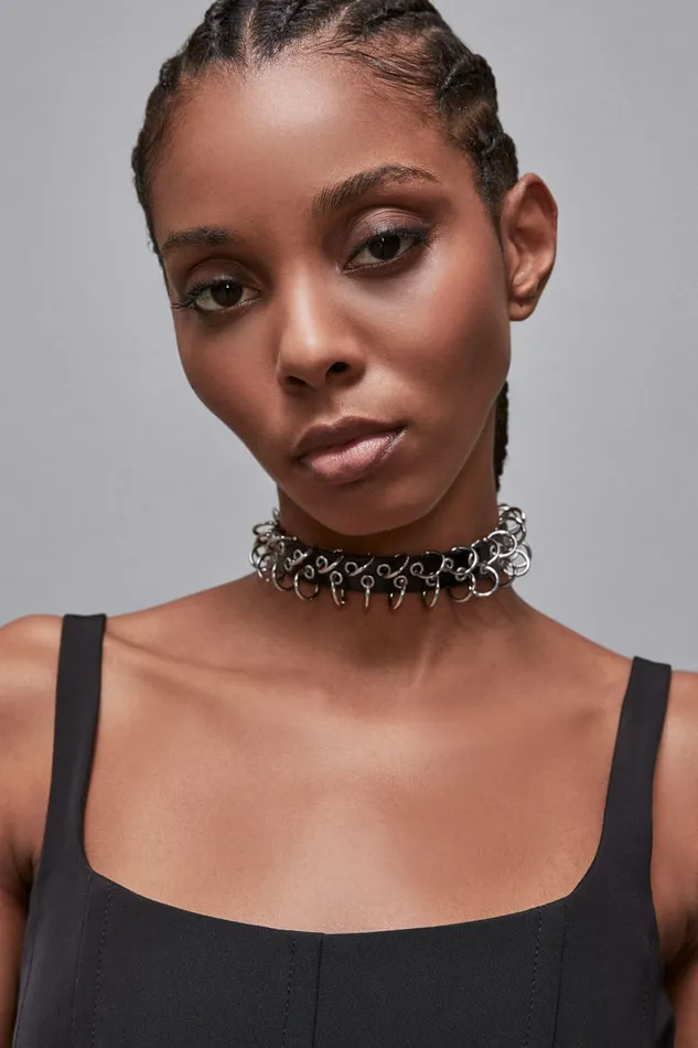 Patrizia Pepe Necklaces Studded Leather Studded Choker Black 8211 Women