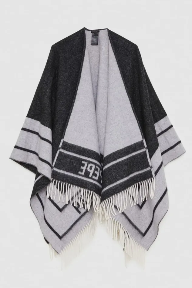 Patrizia Pepe Scarves DoubleFaced Fringed Poncho Black 8211 Women