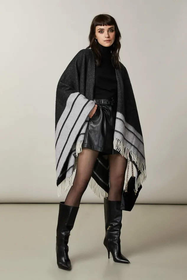 Patrizia Pepe Scarves DoubleFaced Fringed Poncho Black 8211 Women