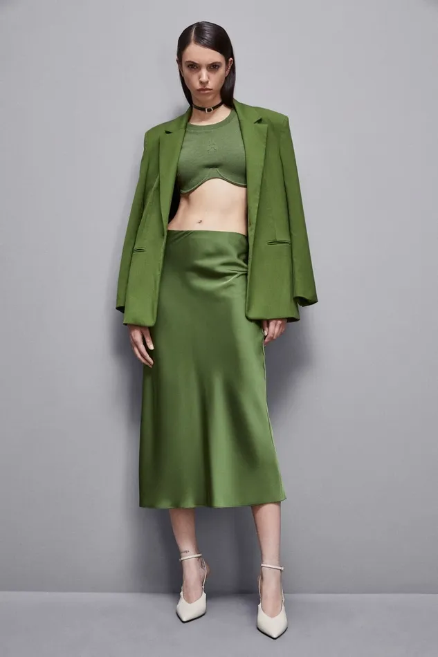 Patrizia Pepe Skirts Shiny Satin Midi Skirt Green 8211 Women