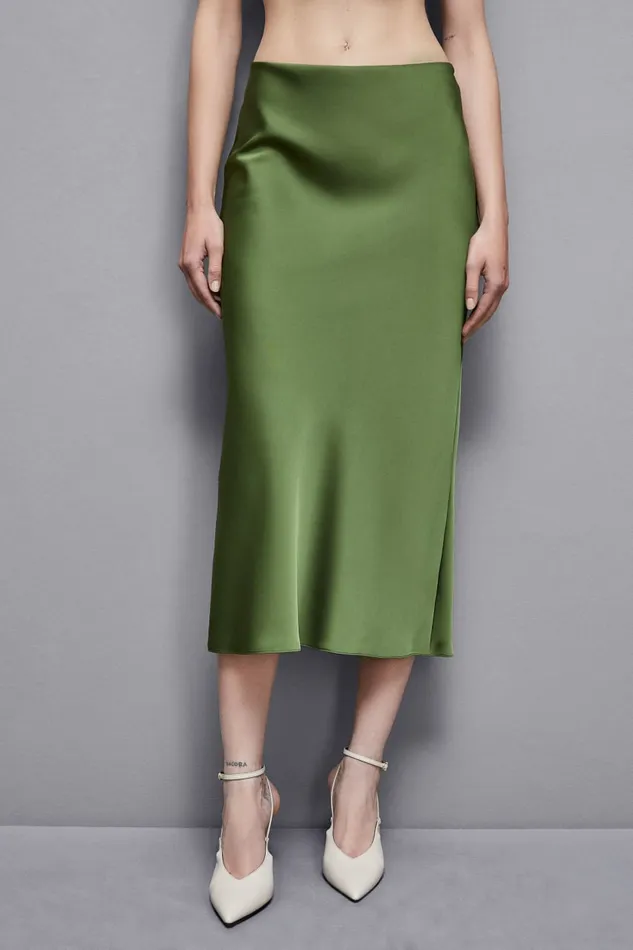 Patrizia Pepe Skirts Shiny Satin Midi Skirt Green 8211 Women