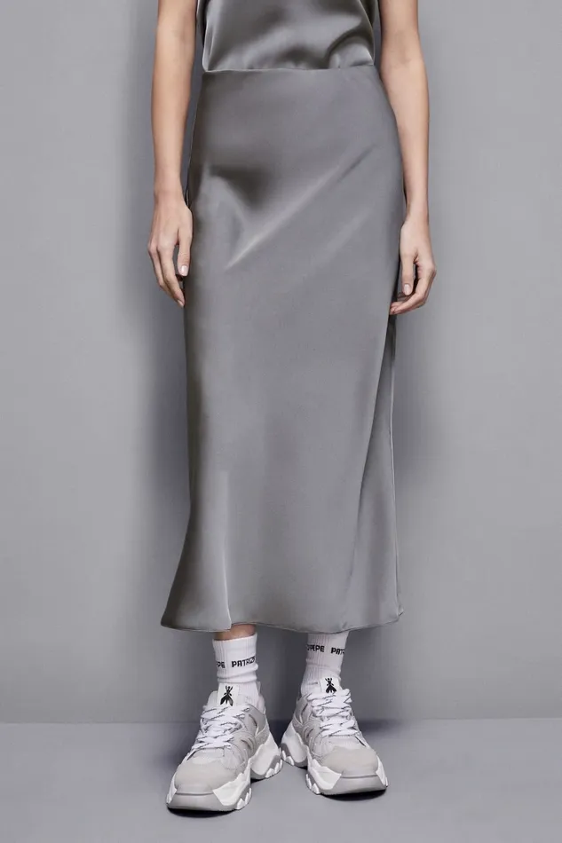 Patrizia Pepe Skirts Shiny Satin Midi Skirt Grey 8211 Women