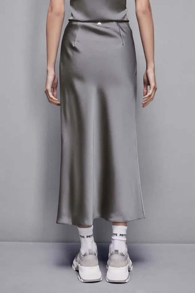 Patrizia Pepe Skirts Shiny Satin Midi Skirt Grey 8211 Women