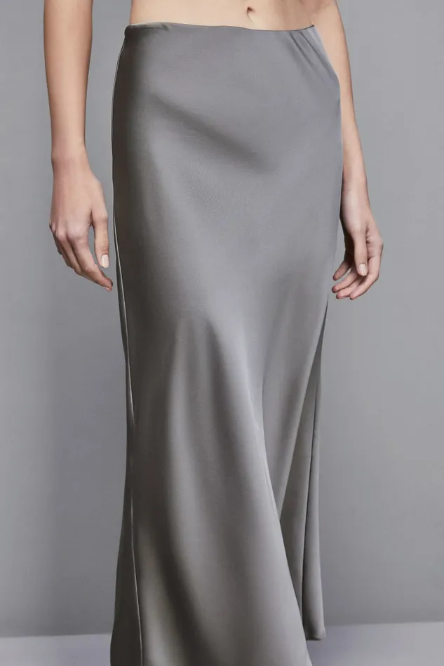 Patrizia Pepe Skirts Shiny Satin Midi Skirt Grey 8211 Women