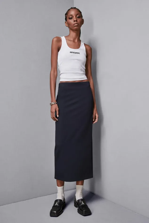 Patrizia Pepe Skirts Stretch Longuette Skirt Blue 8211 Women
