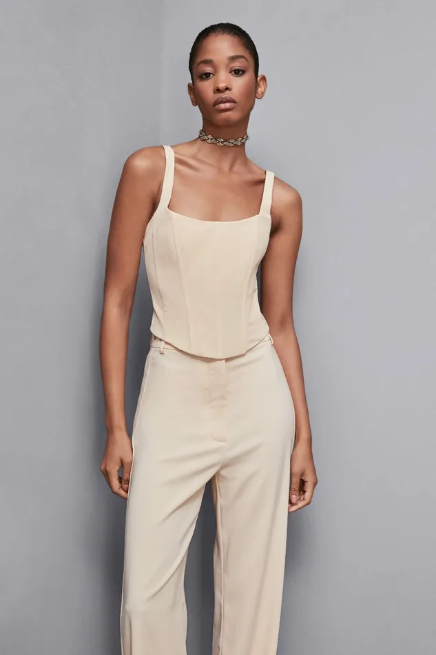 Patrizia Pepe Tailleur Stretch Fabric Bustier Top Beige 8211 Women