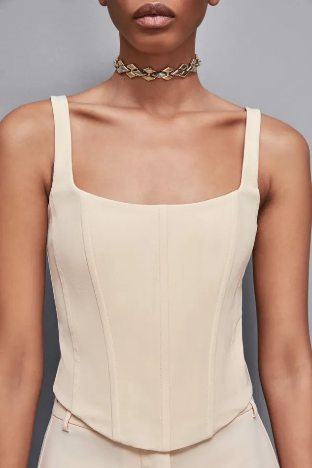 Patrizia Pepe Tailleur Stretch Fabric Bustier Top Beige 8211 Women