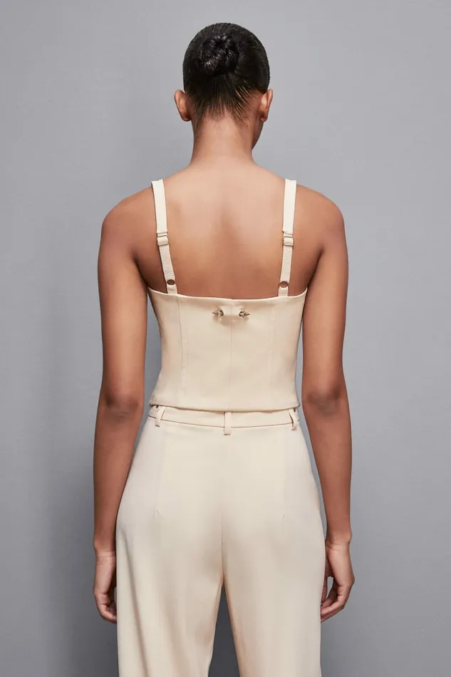 Patrizia Pepe Tailleur Stretch Fabric Bustier Top Beige 8211 Women