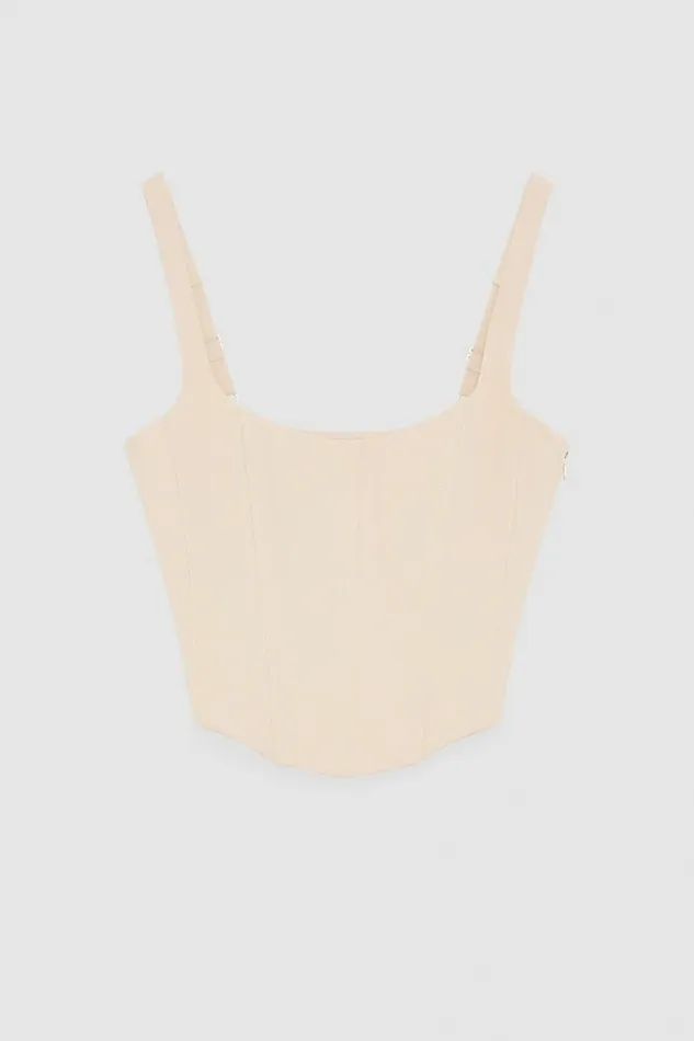 Patrizia Pepe Tailleur Stretch Fabric Bustier Top Beige 8211 Women
