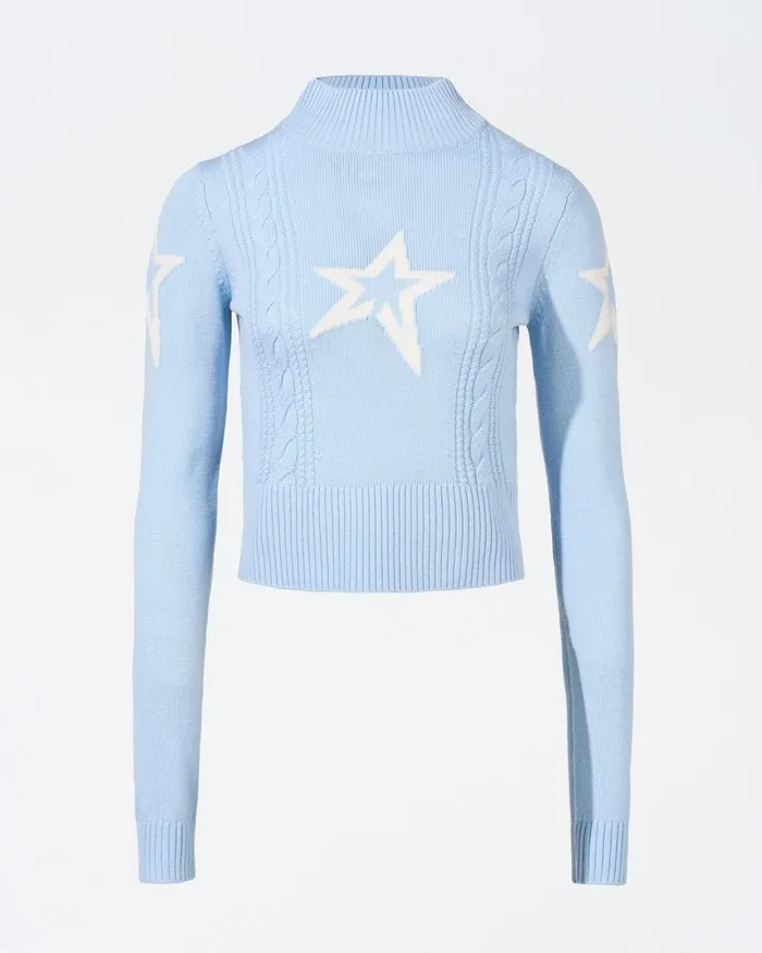 Perfect Moment Cable Merino Wool Sweater Bluebird Blue Women Knitwear