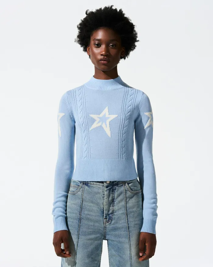 Perfect Moment Cable Merino Wool Sweater Bluebird Blue Women Knitwear