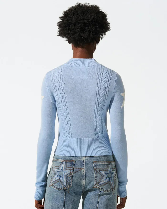 Perfect Moment Cable Merino Wool Sweater Bluebird Blue Women Knitwear