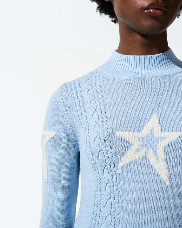 Perfect Moment Cable Merino Wool Sweater Bluebird Blue Women Knitwear