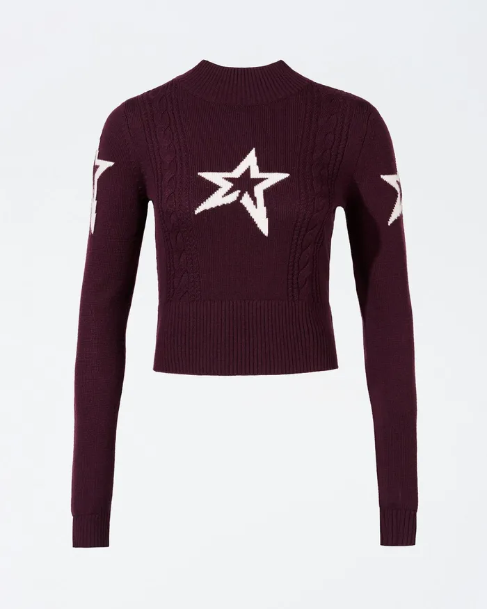 Perfect Moment Cable Merino Wool Sweater Burgundy Women Tops