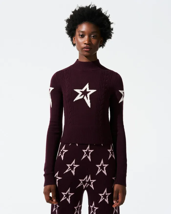 Perfect Moment Cable Merino Wool Sweater Burgundy Women Tops