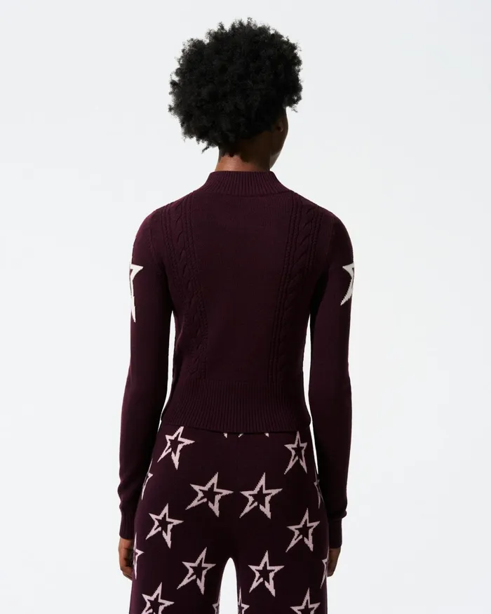 Perfect Moment Cable Merino Wool Sweater Burgundy Women Tops