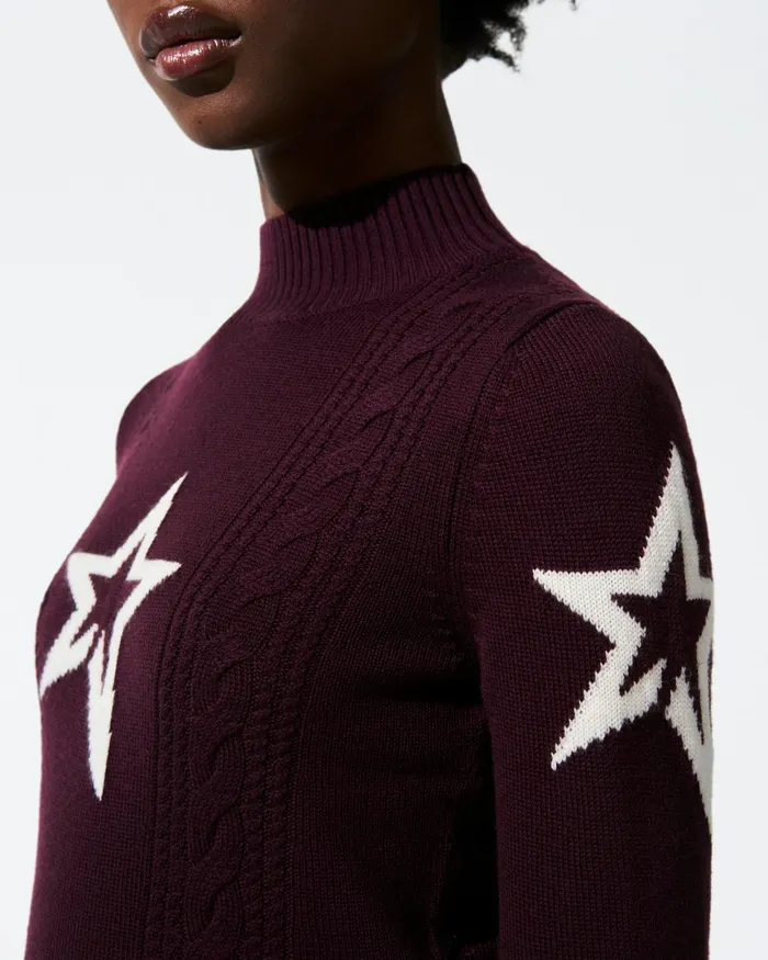 Perfect Moment Cable Merino Wool Sweater Burgundy Women Tops