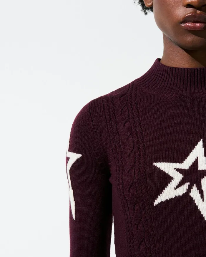 Perfect Moment Cable Merino Wool Sweater Burgundy Women Tops