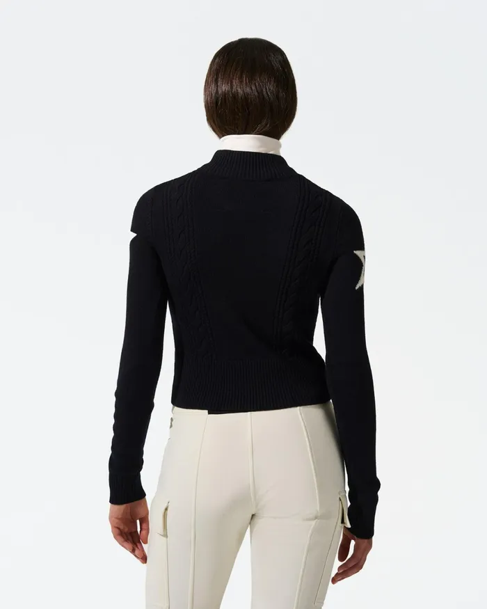 Perfect Moment Cable Merino Wool Sweater Navy Women Tops