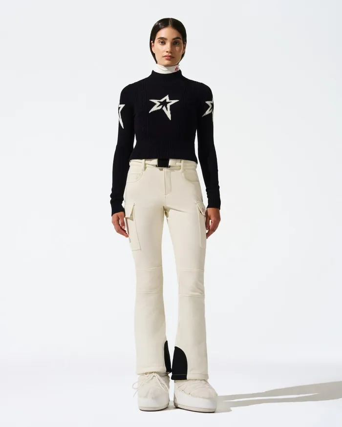 Perfect Moment Cable Merino Wool Sweater Navy Women Tops