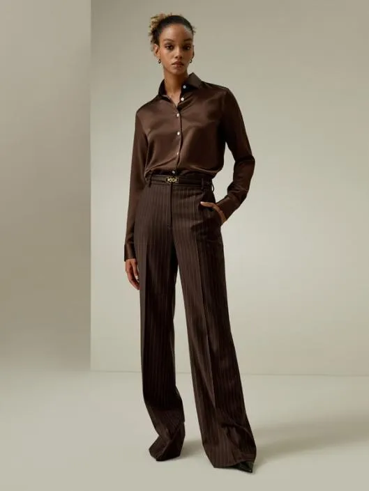 Pinstriped High Rise Straight Pants Women Lilysilk Bottoms