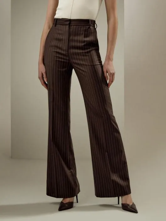Pinstriped High Rise Straight Pants Women Lilysilk Bottoms