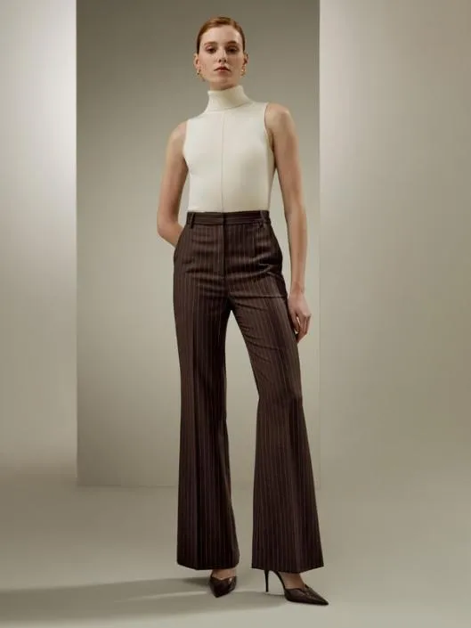 Pinstriped High Rise Straight Pants Women Lilysilk Bottoms