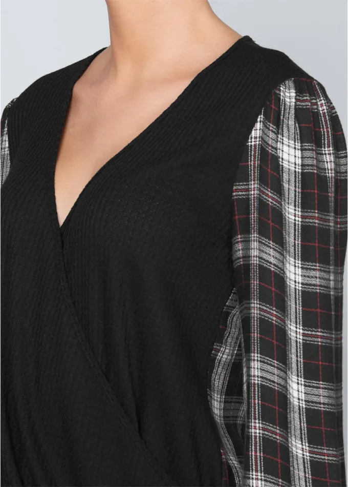 PLAID SURPLICE TOP Black Multi Women VENUS Casual Tops