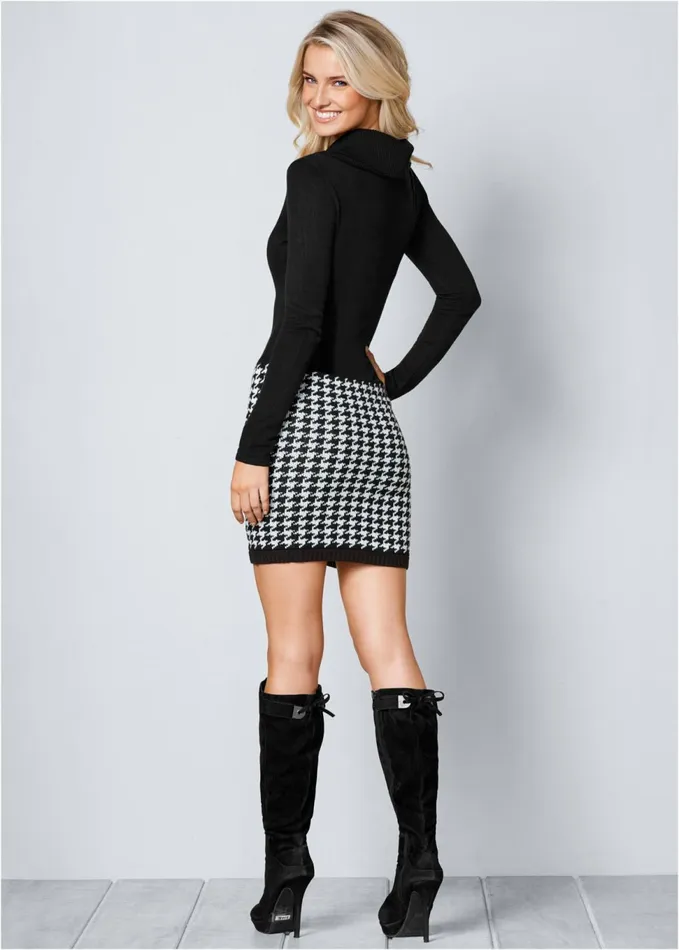 PRINTED SWEATER DRESS Black Multi Women VENUS Midi Dresses