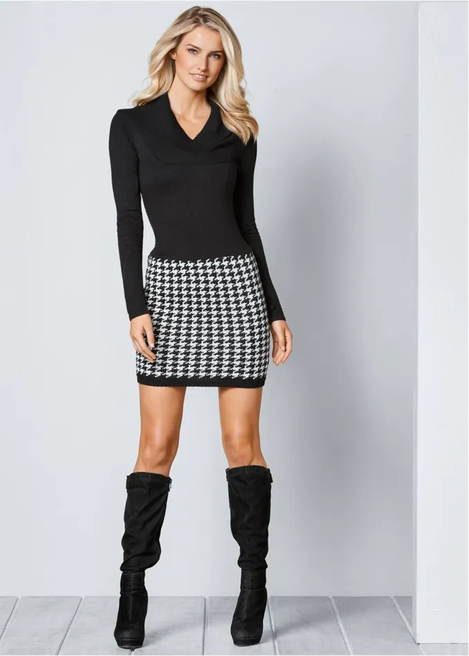 PRINTED SWEATER DRESS Black Multi Women VENUS Midi Dresses