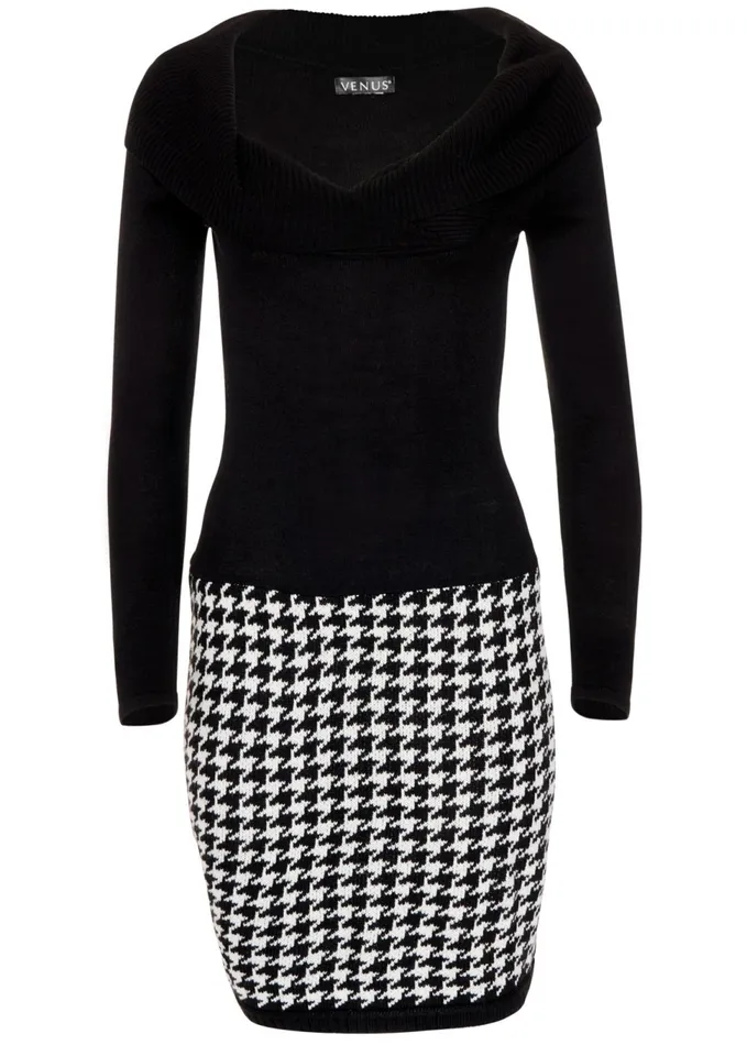 PRINTED SWEATER DRESS Black Multi Women VENUS Midi Dresses