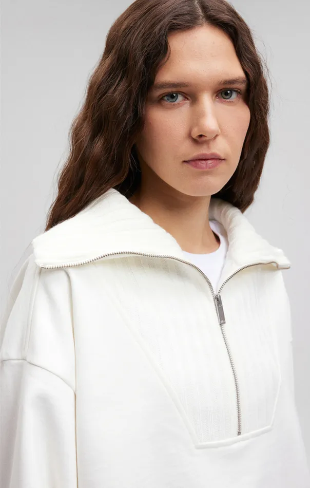 Quarter Zip Sweatshirt In Antique White Women Mavi Jeans Loungewear Quarter Zip Sweatshirt In Antique White Women Mavi Jeans Loungewear