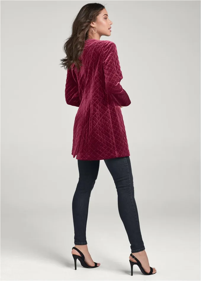 Quilted Velvet Long Jacket Wine Women VENUS Jackets