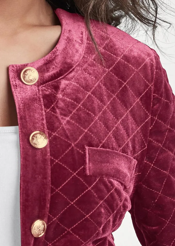 Quilted Velvet Long Jacket Wine Women VENUS Jackets