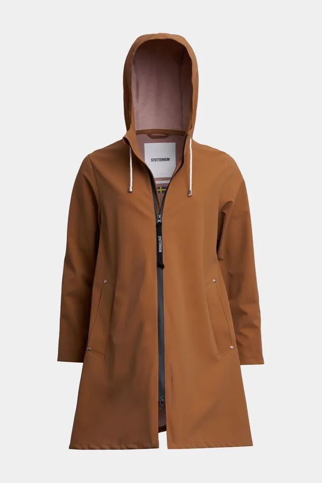 Raincoats Women Stutterheim Mosebacke Lightweight Matte Zip Raincoat Cognac