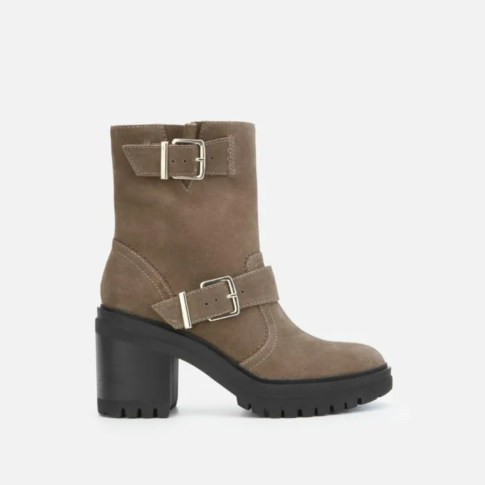 Rhode Buckled Suede Short Boot With Polar Grip Dark Taupe Women Kenneth Cole Boots Booties
