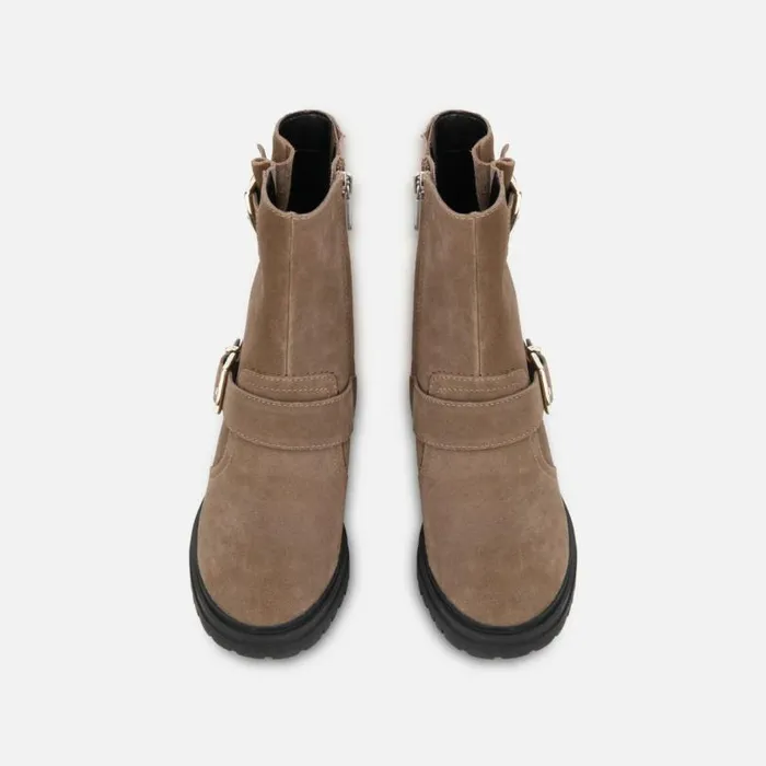 Rhode Buckled Suede Short Boot With Polar Grip Dark Taupe Women Kenneth Cole Boots Booties