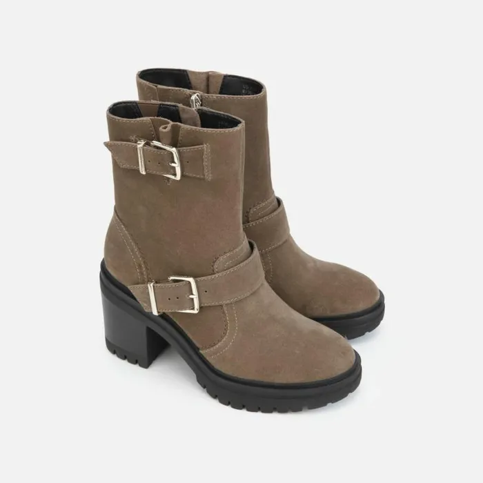 Rhode Buckled Suede Short Boot With Polar Grip Dark Taupe Women Kenneth Cole Boots Booties