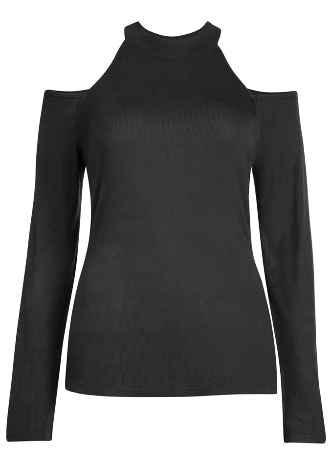 RIBBED LONG SLEEVE TOP Black Women VENUS Venus Basics Tops