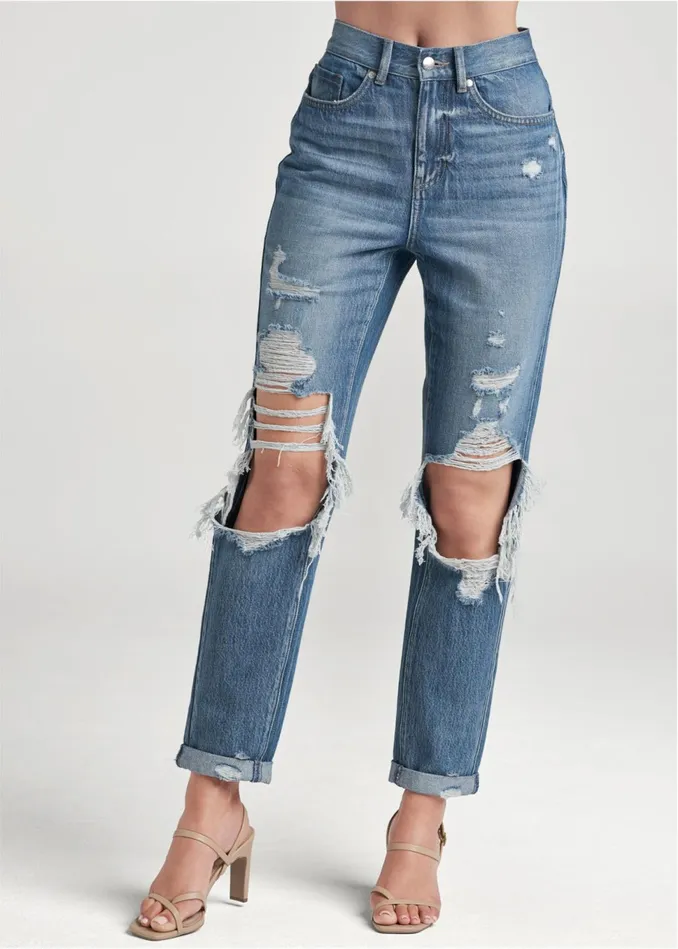 RIPPED RELAXED FIT JEANS Medium Wash Women VENUS Favorite Denim