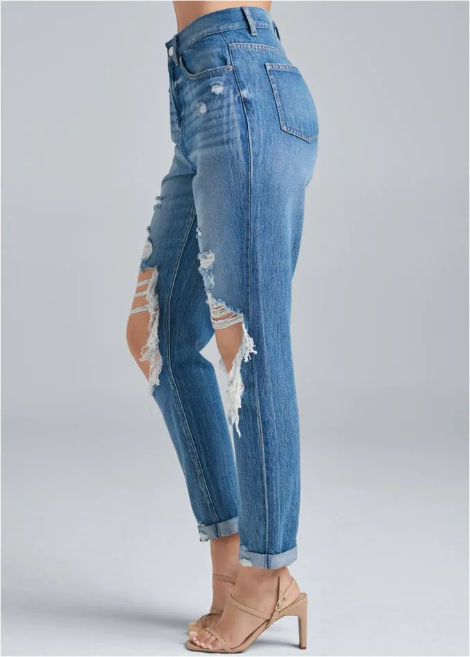 RIPPED RELAXED FIT JEANS Medium Wash Women VENUS Favorite Denim