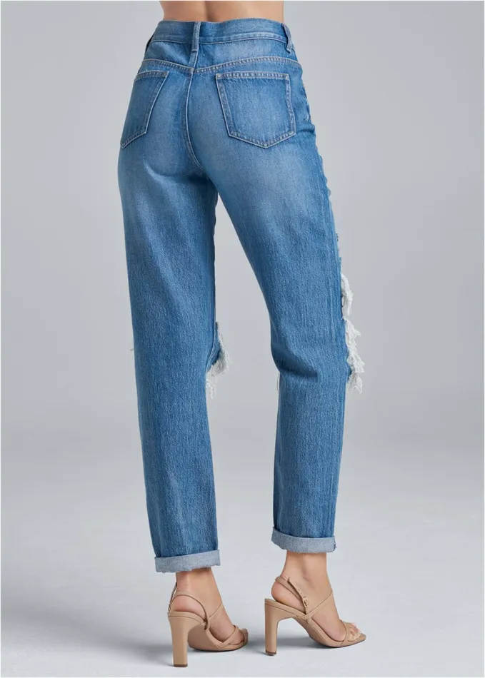 RIPPED RELAXED FIT JEANS Medium Wash Women VENUS Favorite Denim