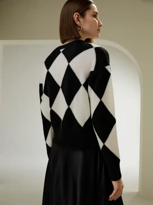 Round Neck Diamond Pattern Cashmere Sweater Women Lilysilk Knitwear